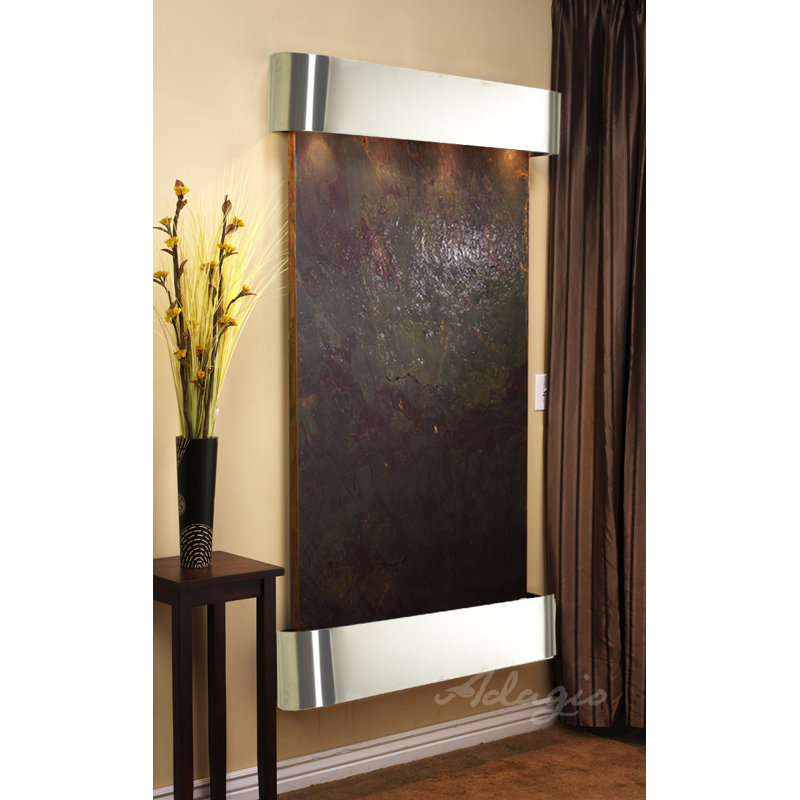 Summit Falls Fountain with Light, Multi-Color Feather, Stainless Steel