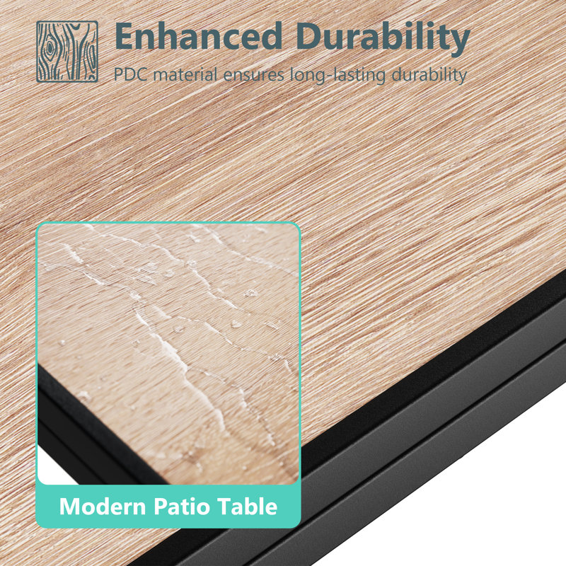 Table de patio rectangulaire, plateau de table en imitation bois pour l'extérieur