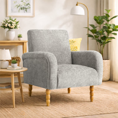 Upholstered Accent Armchair with Turned Solid Wood Legs