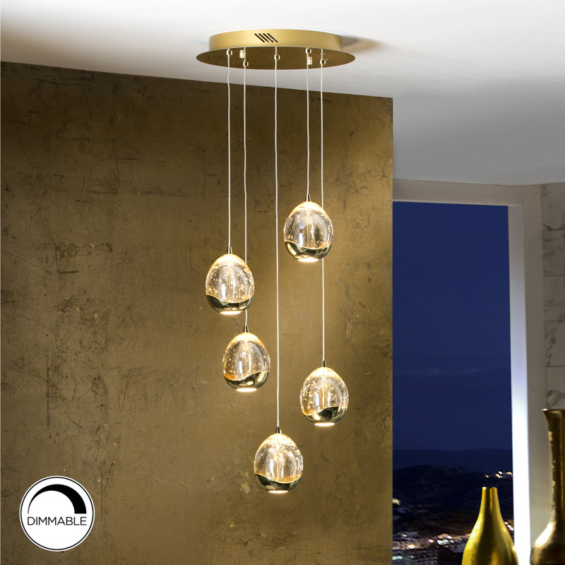 Neher 5 - Light Cluster LED Pendant, Gold
