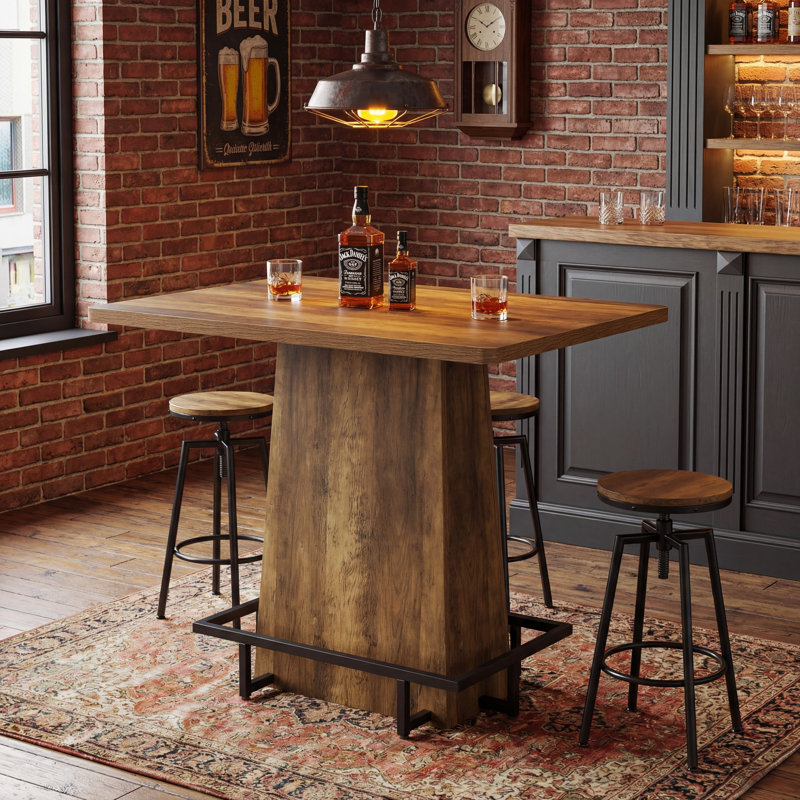 Table de bar 47 po, table de pub rustique industrielle avec repose-pieds en métal