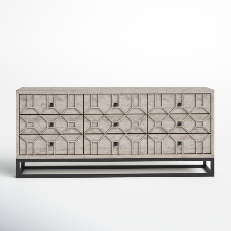 Genevieve II Light Brown 70'' Solid Wood 9-Drawer Sideboard