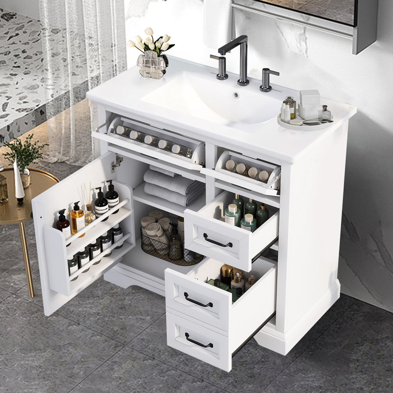 Armoire de meuble-lavabo 36 po avec lavabo en céramique, Blanc