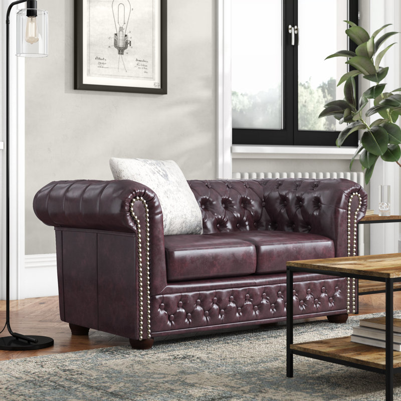 Canton Faux Leather Loveseat, Antique Maroon, 3