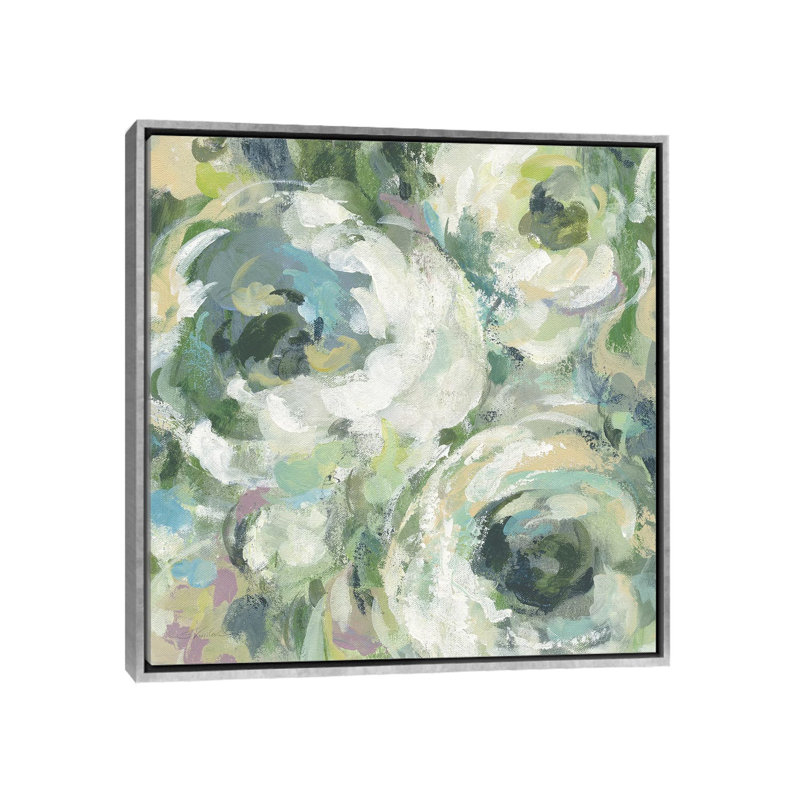 «Sage and Lavender Peony II Light» par Silvia Vassileva - reproduction, H 18 po x l 18 po x P 1,5 po, Silver Framed