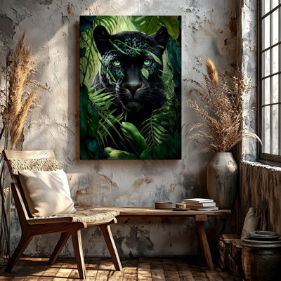 «Black Panther Jungle», impression sur toile aux yeux verts, feuilles tropicales, reproduction d'art sur toile
