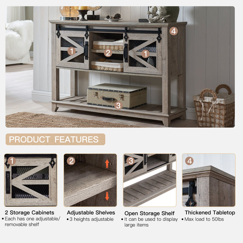 Yasmine 46" Farmhouse Console Table,Entryway Table  With Sliding Barn Door, Light Rustic Oak