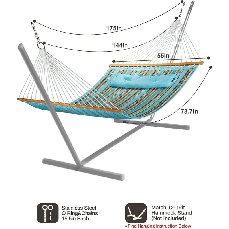 Hamac double en tissu matelassé de 12 pi avec barres d'écartement et coussin de poids de 450 lb
