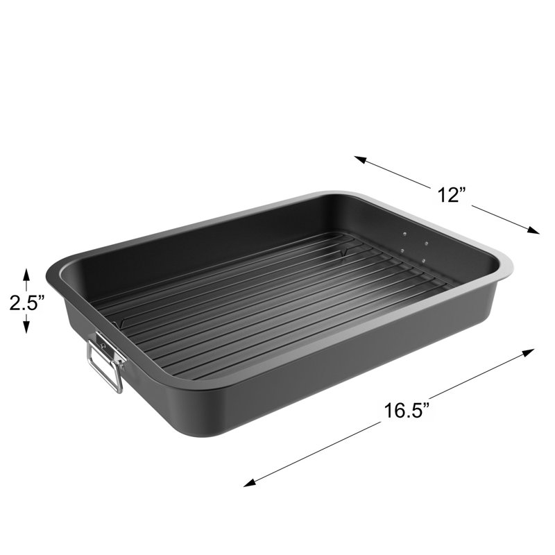 16.5" Nonstick Carbon Steel Roasting Pan with Rack and Handles