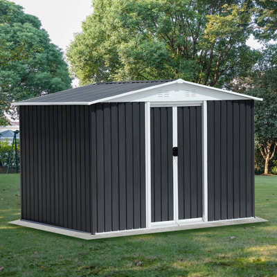 Abri de jardin 8 x 6 pi avec toit Apex, cadre en alliage d'aluminium gris foncé et porte coulissante