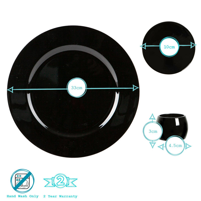 Argon Tableware - Metallic Charger Plates Set - 18 Pieces, Black