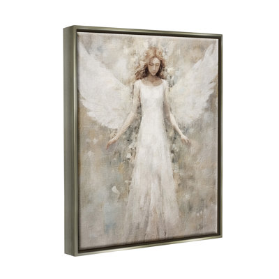Soft Abstract Angel Gray Framed Floater Canvas Wall Art by Riley B