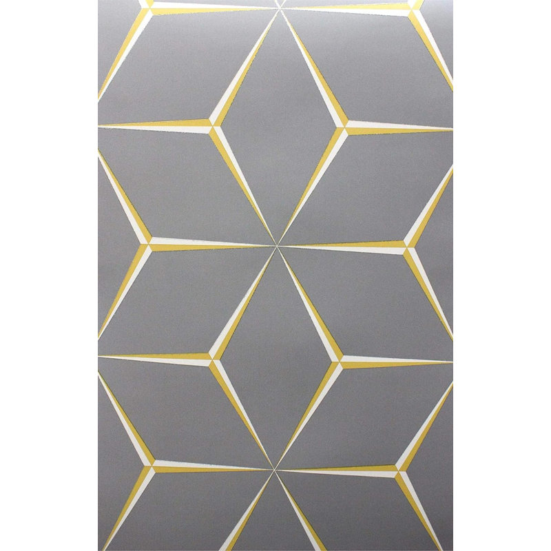 Grey Yellow 3D Geometric Paper Adelena Matte Wallpaper Roll
