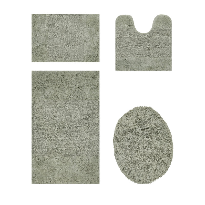 Ensemble de tapis pour salle de bain 100% coton 2155 GSM de qualité supérieure Granada, certifié OEKO-TEX®, envers en latex antidérapant, touffeté moelleux, super absorbant et lavable à la machine pour salle de bain, douche, baignoire et meuble-lavabo, sauge foncé
