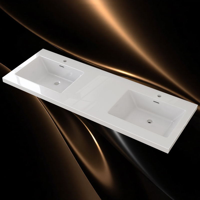 Comptoir de salle de bain 60 po x l 22 po x P 60 po avec comptoir en pierre en résine et lavabo double avec comptoir pré-percé