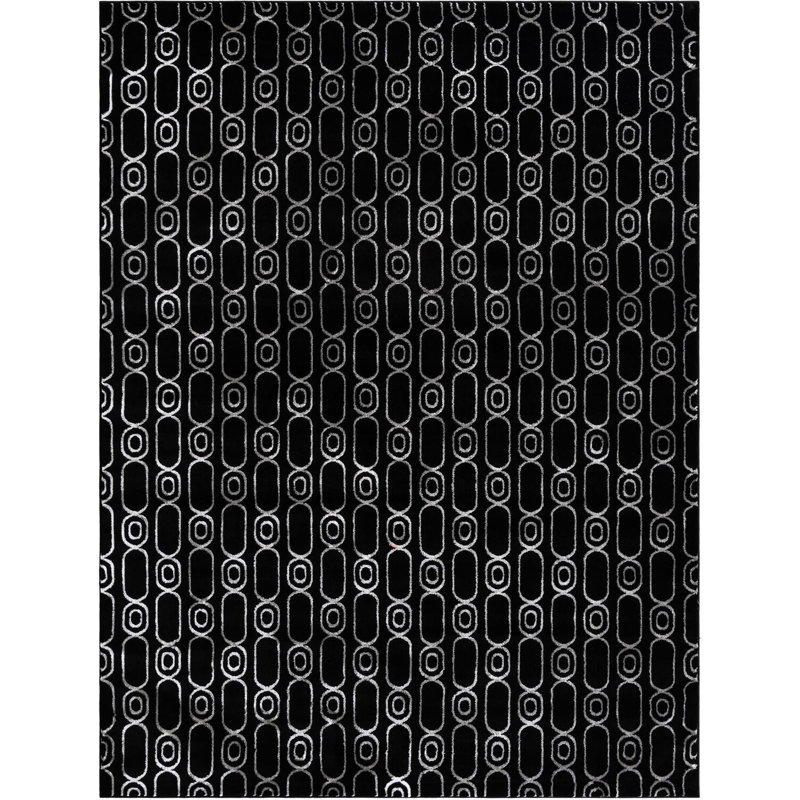 Tapis contemporain noir et argenté Vincente, Rectangle 7 pi 10 po x 10 pi