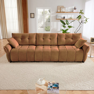 Siège de canapé 3 places, avec 2 coussins, avec structure en bois massif, housse en chenille texturée, coussins à rebond élevé, idéal pour les salons, les appartements, les salons, en orange brûlé