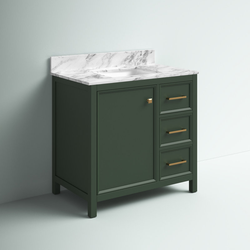 36'' Single Bathroom Vanity with Marble Top, Vogue Green