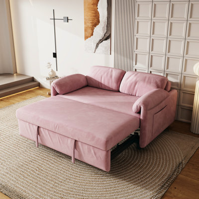 Lit en flanelle rose de 54 pouces, canapé relaxant sur le canapé confortable, se transforme facilement en grand accoudoir de rangement pour l'organisation, disponible en plusieurs couleurs, 2 places, lit en velours à base de bois massif +