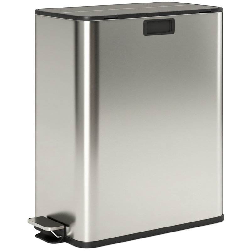 Stainless Steel, Plastic Step On, Butterfly Multi-Compartment Rubbish & Recycling Bin - 56L