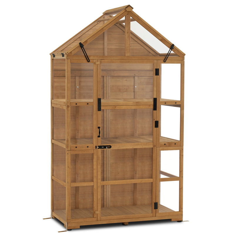 3.73' W x 1.98' D Wooden Greenhouse with Openable Roof Vent and Adjustable Shelves