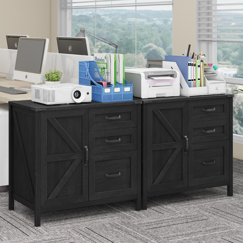 Lateral File Cabinet With 3 Drawers, Black