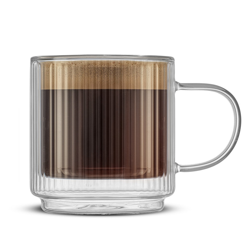 Haven Clear Fluted Stackable Double Wall Glass Mugs, Set of 2