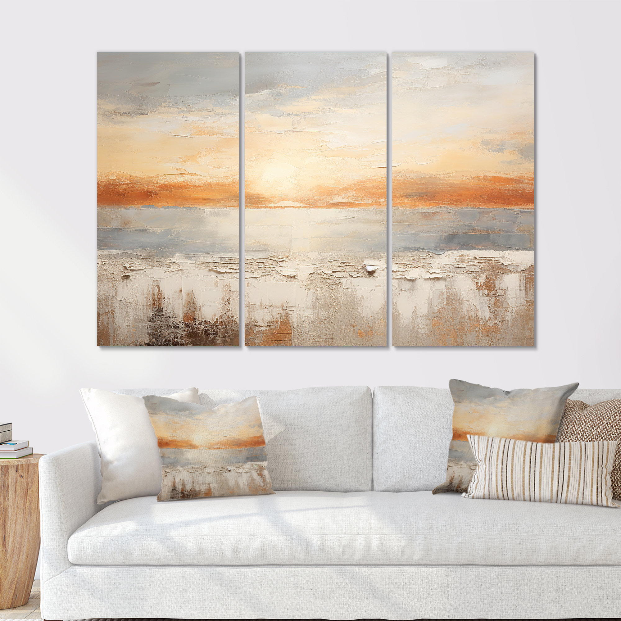 Dovecove Beige And Golden Beach Sunset Horizon I - Coastal Sunset Wall ...