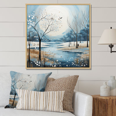 Impression de pointillisme hivernal scandinave bleu et blanc moderne