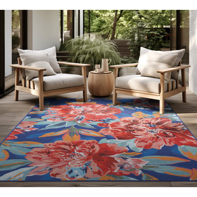Aoko Floral Indoor / Outdoor Area Rug for Patios, Entryway, Deck or Porch - Multi Color