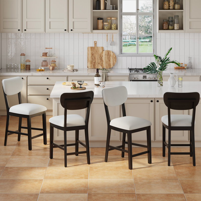 Upholstered Solid Wood Bar Stool, Black