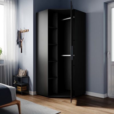 472.44*203.2*203.2CM Modern Corner Wardrobe with High Gloss UV Doors and Mirror,Solid Wood Style