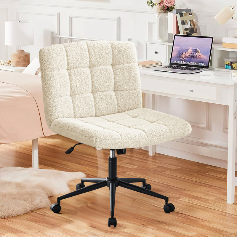 Chaise de bureau avec roulettes, chaise de bureau sans accoudoirs avec support lombaire, chaises d'ordinateur pivotantes à 360 ° à hauteur réglable pour salle d'étude de bureau à domicile, sherpa