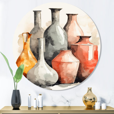Vase de poterie Olpe orange et gris Boho