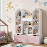White 54.5"W Storage Bookcase, White Cube Bookcase with Removable Drawers