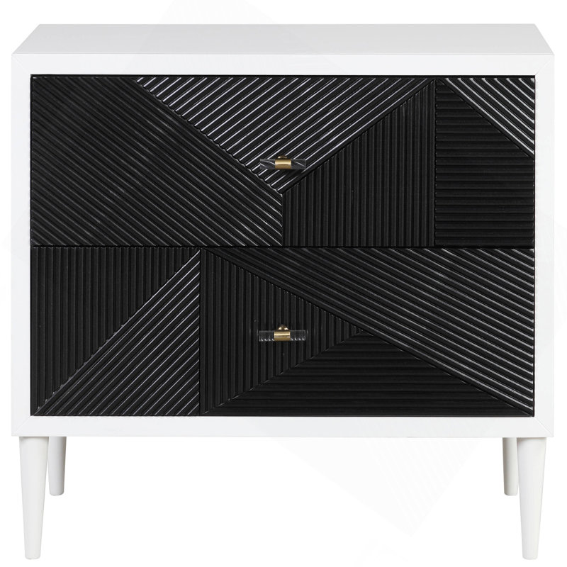 Table de chevet blanche et noire avec 2 tiroirs