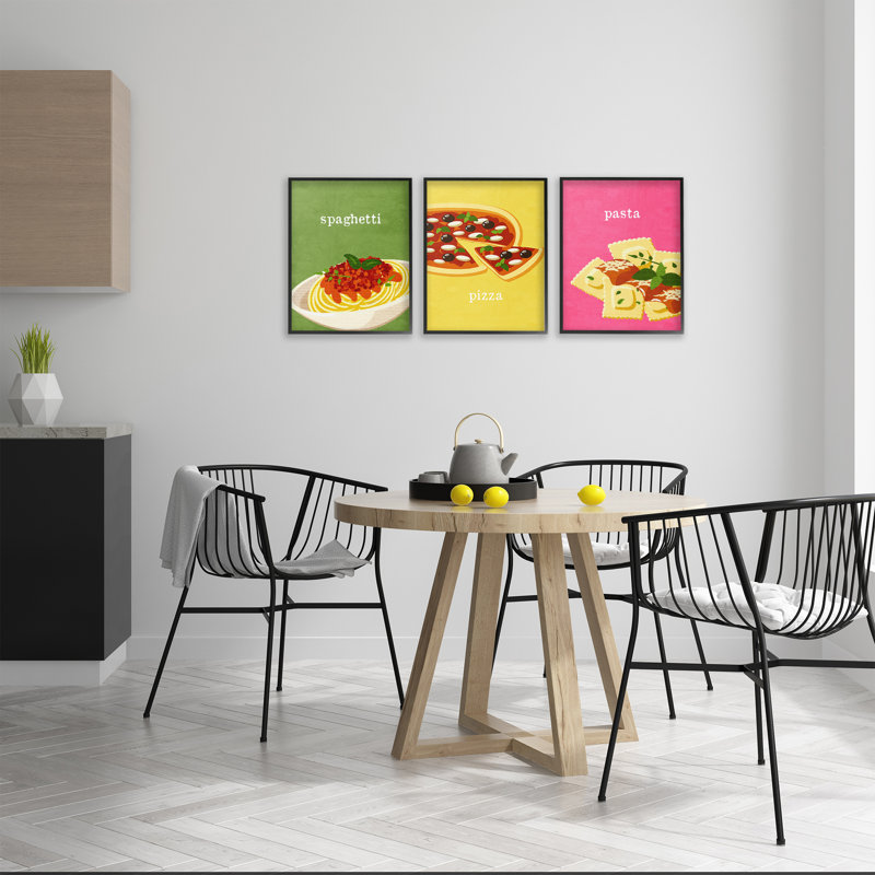 Ensemble de giclée encadrée 3 pièces par Italian Cuisine, par Kim Allen, H 14 po x l 11 po, Giclée encadrée noir minuit