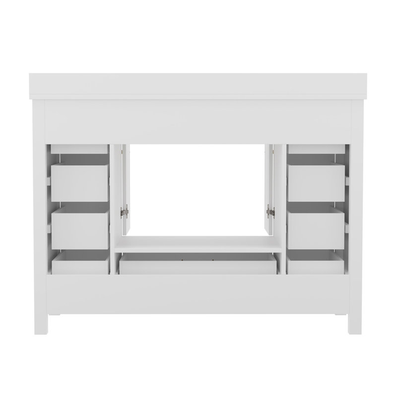 Chenoweth Bathroom Vanity With Sink, Storage Cabinet, And 9 Drawers, White, Gold