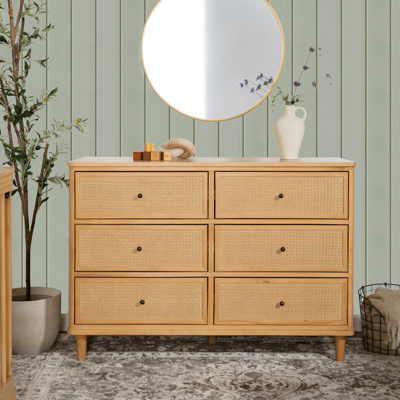 Marin with Cane 6 Drawer Dresser, Honey/ Honey Cane