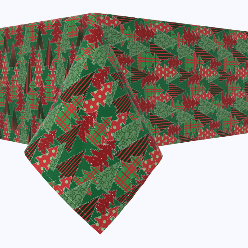 Elizabeth-Rose  Rectangular Tablecloth, 100% Cotton, Christmas Tree Patchwork, 84" x 52"