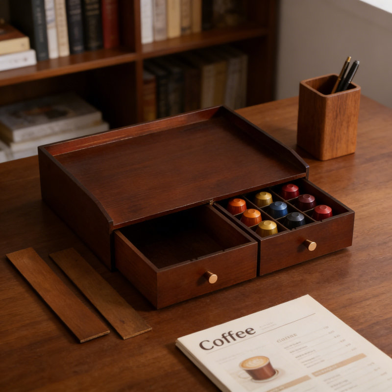 Organisateur de dosettes en bois avec tiroir réglable et coussin de séchage | Peut contenir 30 K-Cups, compatible avec les dosettes et les capsules de thé Keurig | Rangement de comptoir peu encombrant