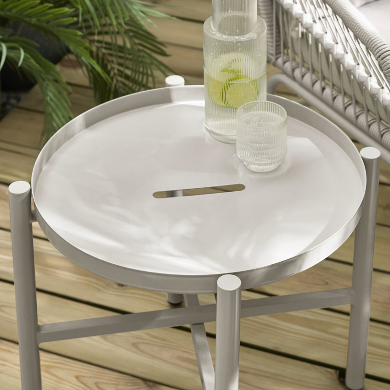 Seretta Metal Garden Lounge Chair Set with Foot Stool and Table for Luxury Modern Patio, Cream