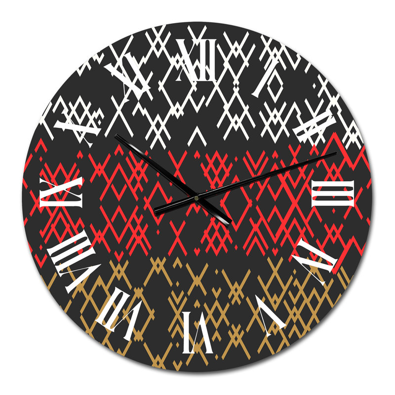 Blanc, rouge, beige et grunge géométrique - horloge murale à motifs, Petit