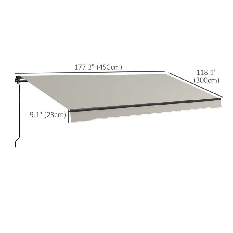 Auvent de terrasse rétractable en polyester de 59,1 po de largeur Outsunny, Gris clair, H 59,1 po x l 177,2 po x P 118,1 po