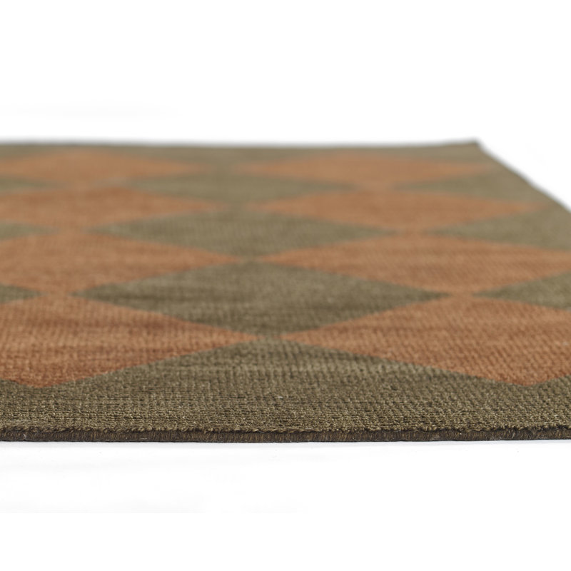 Copper and Dark Brown Rectangular Wool Handmade Area Rug