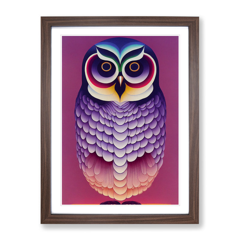 Adventurous Owl Abstract - Wall Art, 48cm H x 36cm W, Walnut Framed