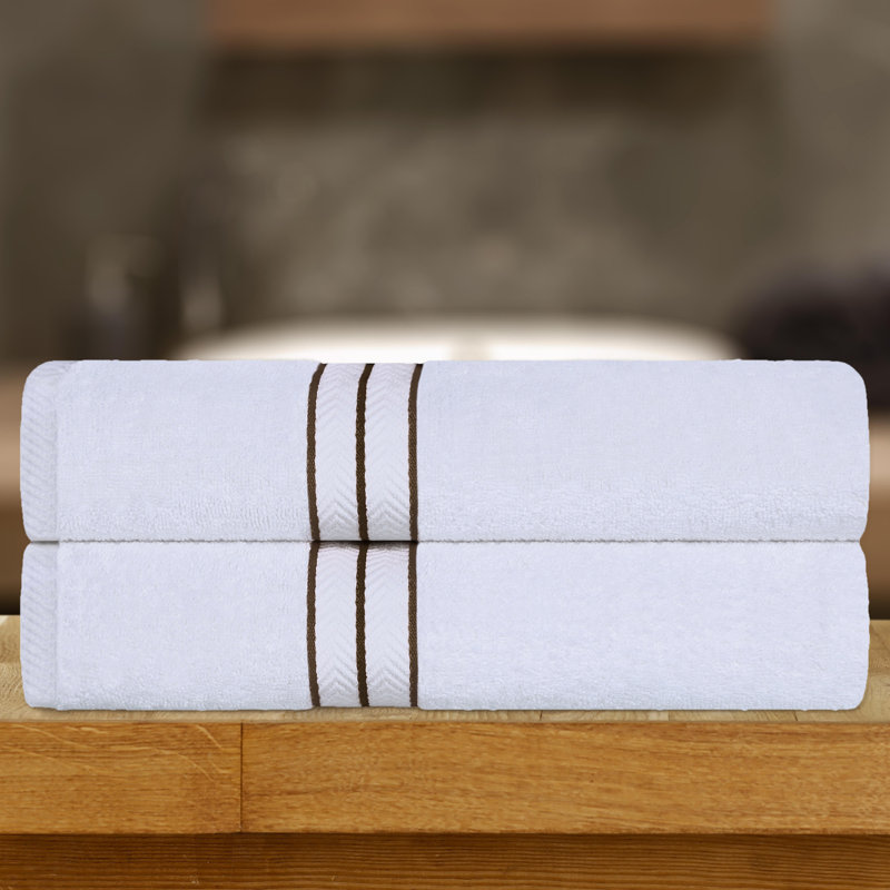 Ensemble de draps de bain en coton turc 2 pièces Hotel, très moelleux et luxueux, Or/blanc
