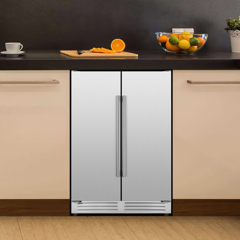 Tittla 24" Silver Beverage Refrigerator with French Doors 150-Can Capacity, Built-in or Freestanding Beer and Drink Cooler