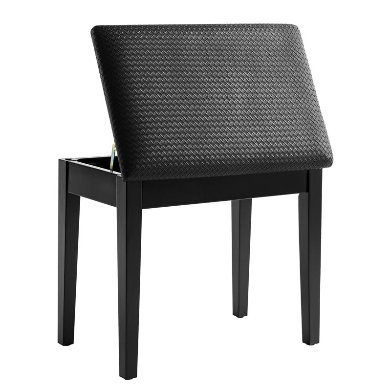 Banc de piano avec rangement pour livres de musique, siège rembourré en cuir synthétique imperméable, bois de chêne pouvant supporter 300 lb, tabouret de coiffeuse à coussin souple, noir