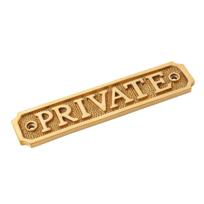 Brass Door Sign "Private" 5-1/2 in. Vintage Door Plaque